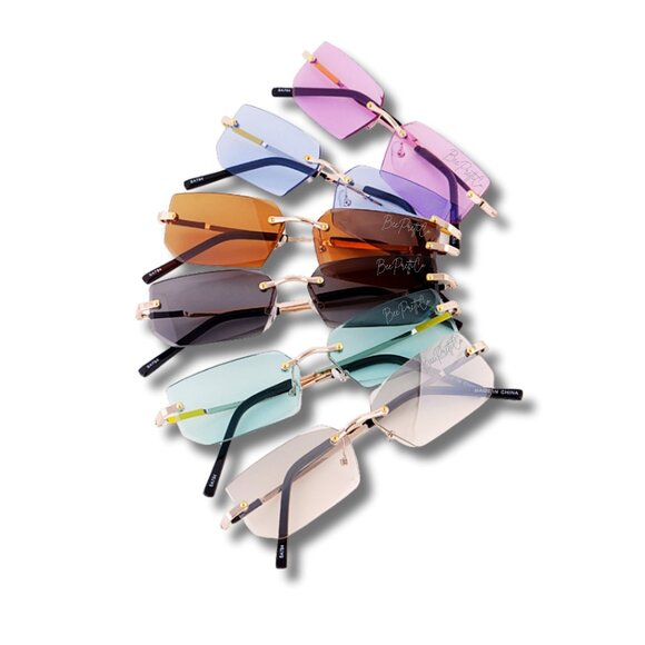 Beez Unisex ColorPop Rimless Sunglasses Vibrant Tinted Lenses Streetwear Chic - Picture 3 of 8